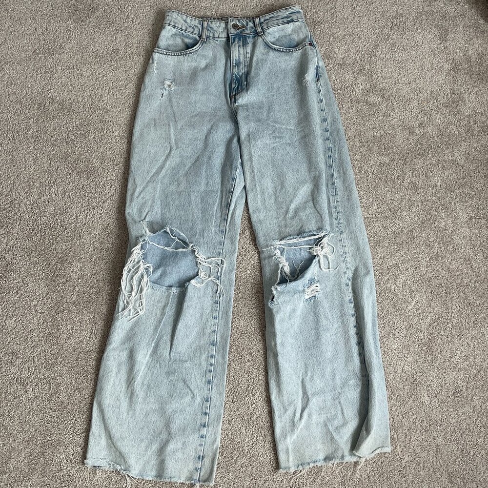 Zara Light Blue Wash Wide Leg Jeans